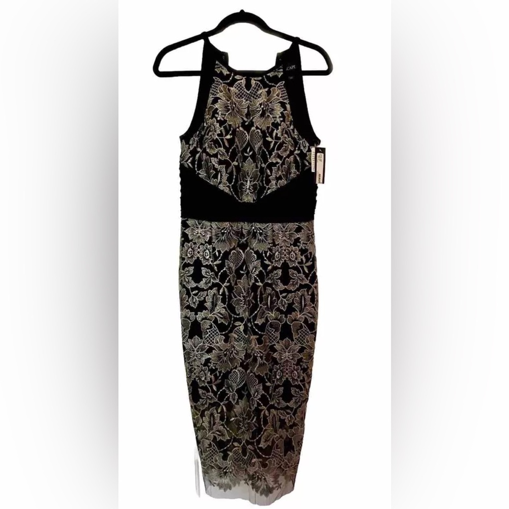 Xscape Embroidered Floral Midi Dress Size 10 NWT